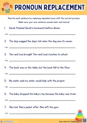 Replacing Nouns With Pronouns Grammar Worksheet