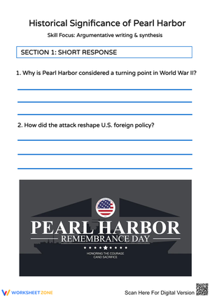 Historical Significance of Pearl Harbor Worksheet