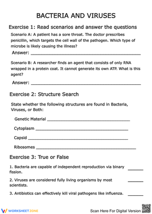 Bacteria and Viruses Comparison Worksheet