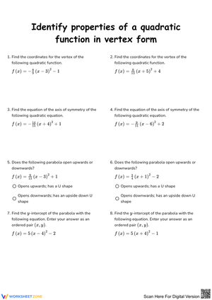 Identify Properties of a Quadratic Function in Vertex Form