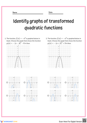 Identify Graphs of Transformed Quadratic Functions