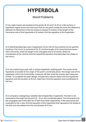 Hyperbola Word Problems Worksheet