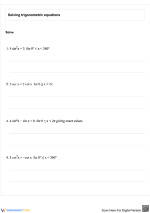 Solving Trigonometric Equations Worksheet