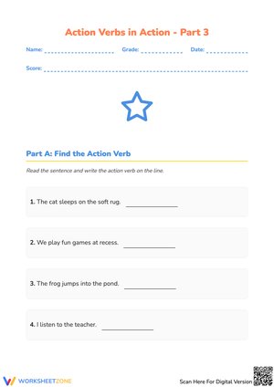 Action Verbs in Action - Part 3 Worksheet