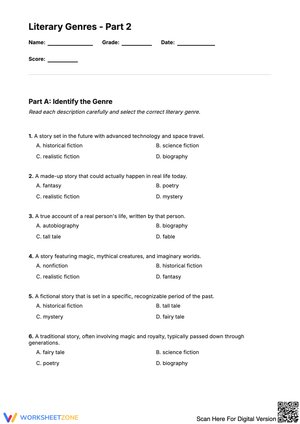 Literary Genres - Part 2 Worksheet: Identifying Story Types
