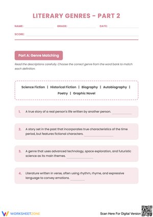 Literary Genres – Part 2: Identifying and Defining Genres Worksheet