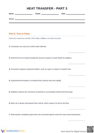 Heat Transfer - Part 3: Conduction, Convection, and Radiation Worksheet