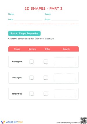 2D Shapes - Part 2: Properties and Identification Worksheet
