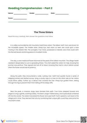 The Three Sisters: Reading Comprehension Part 2 Worksheet
