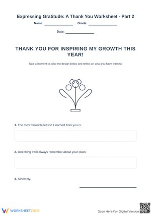 Expressing Gratitude: A Thank You Worksheet - Part 2