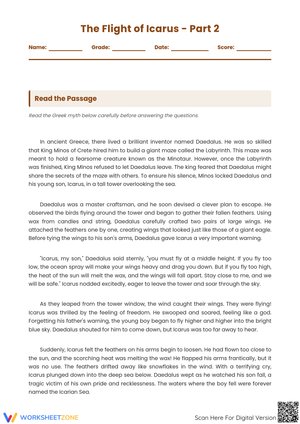 The Flight of Icarus – Part 2: Reading Comprehension and Vocabulary Worksheet