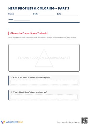 Hero Profiles & Coloring Worksheet - Part 2: Shoto Todoroki & Tenya Iida