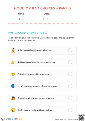 Good or Bad Choices - Part 3: Social-Emotional Learning Worksheet