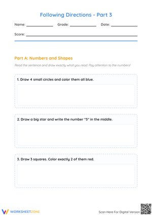 Following Directions - Part 3: Shapes, Logic, and Drawing Worksheet