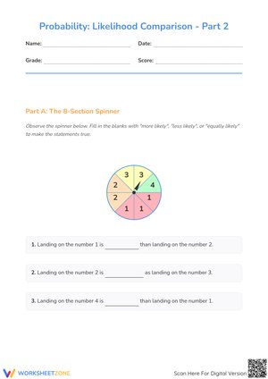 Probability: Likelihood Comparison - Part 2 Worksheet