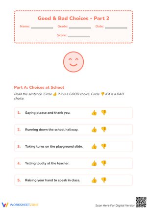 Good & Bad Choices - Part 2: Social-Emotional Learning Worksheet