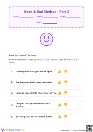 Good & Bad Choices - Part 3: Social Skills and Behavior Worksheet