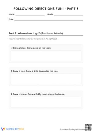 Following Directions Fun! Part 3: Positional Words, Sizes, and Spatial Awareness