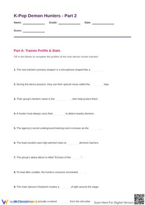 K-Pop Demon Hunters - Part 2: Trainee Profiles & Gadgets Worksheet