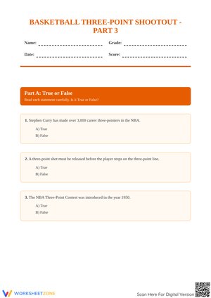Basketball Three-Point Shootout - Part 3: Trivia & Math Worksheet