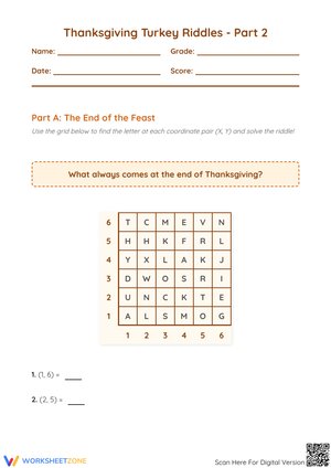 Thanksgiving Turkey Riddles - Part 2: Coordinate Grid Decoding Activity