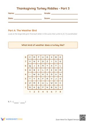 Thanksgiving Turkey Riddles - Part 3: Coordinate Plane Activity