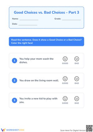 Good Choices vs. Bad Choices Part 3: Social-Emotional Behavior Worksheet