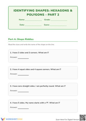 Identifying Shapes: Hexagons & Polygons - Part 2 Worksheet