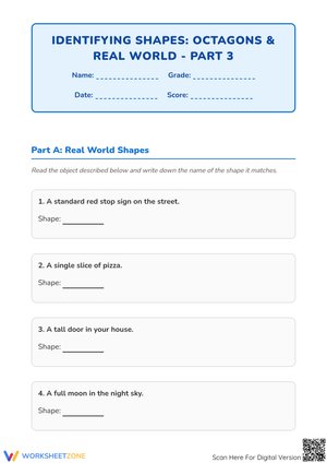 Identifying Shapes: Octagons and Real-World Objects Worksheet - Part 3