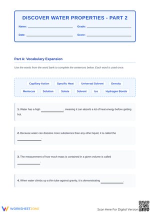Discover Water Properties - Part 2 Educational Worksheet