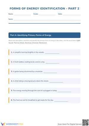 Forms of Energy Identification - Part 2 Worksheet