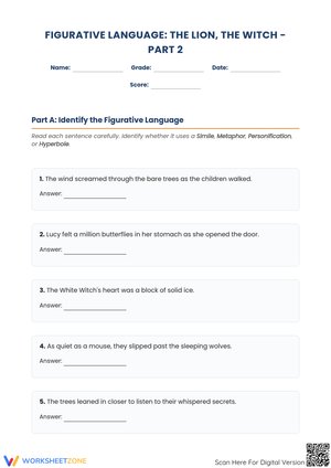 Figurative Language: The Lion, the Witch – Part 2 Worksheet