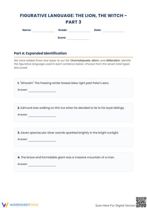 Figurative Language: The Lion, the Witch and the Wardrobe - Part 3 Worksheet