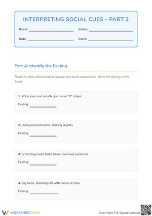 Interpreting Social Cues - Part 2: Body Language and Empathy Worksheet