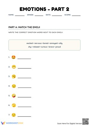 Emotions Part 2: Emoji Matching and Situational Feelings Worksheet