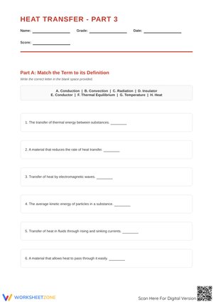 Heat Transfer - Part 3: Comprehensive Conduction, Convection, and Radiation Worksheet