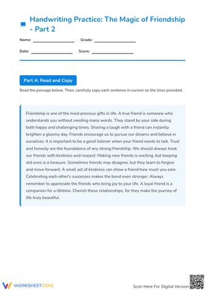 Handwriting Practice: The Magic of Friendship - Part 2 Worksheet