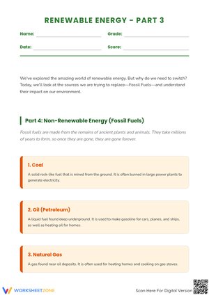 Renewable Energy – Part 3: Fossil Fuels and Environmental Impact Worksheet