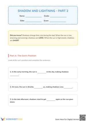 Shadow and Light Science Worksheet - Part 2