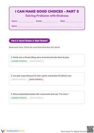 I Can Make Good Choices Part 3: Solving Problems with Kindness Worksheet