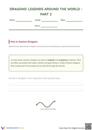 Dragons! Legends Around the World - Part 2 Handwriting & Reading Worksheet