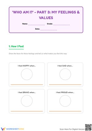 'Who Am I?' - Part 3: My Feelings & Values Worksheet