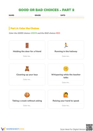 Good or Bad Choices Part 2: Character Education and Empathy Worksheet