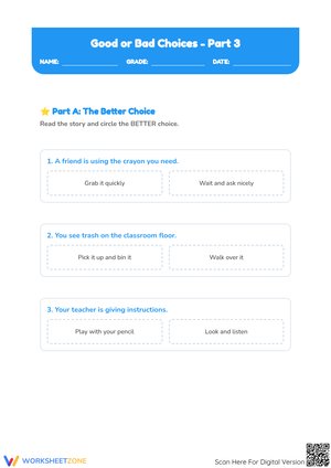 Good or Bad Choices Worksheet - Part 3: Social-Emotional Learning & Behavior