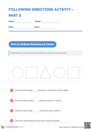 Following Directions Activity - Part 2 Worksheet