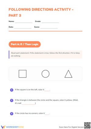 Following Directions Activity Worksheet - Part 3