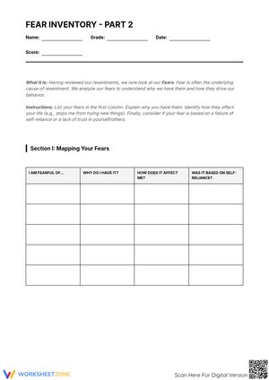 Fear Inventory - Part 2: Mapping and Analyzing Fears Worksheet
