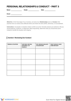 Personal Relationships & Conduct - Part 3 Worksheet