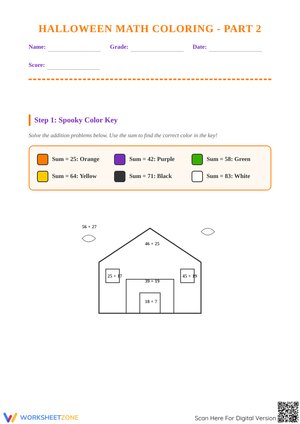 Halloween Math Coloring - Addition with Regrouping Part 2
