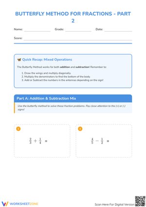 Butterfly Method for Fractions - Part 2: Mixed Operations Practice